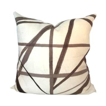 Kelly Wearstler Channesl pillow in color taupe abstract stripe pillow on a white background