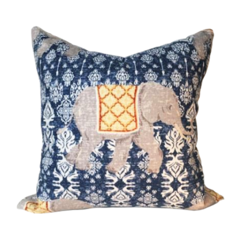 Batik Elephant Pillow Cover in Navy – Evia Mae & Alex – Luxury Designer ...