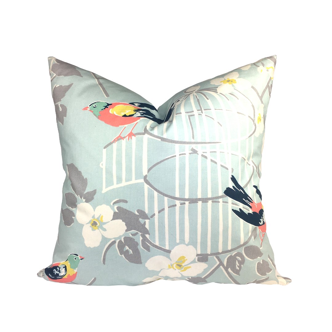 Birdsong Designer Pillow Cover in Colorway Aqua – Evia Mae & Alex ...